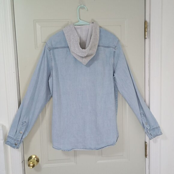 Forever 21 Mens Denim Hoodie Jacket Light Wash Medium Cotton Blend - Picture 6 of 9
